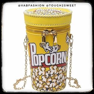 NOVELTY POPCORN CROSSBODY, SHOULDER BAG WITH 23" CHAIN & DOUBLE ZIPPER CLOSURE